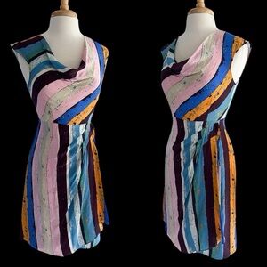 Plenty by Tracy Reese Silk Ruched Cowl Neck Dress Size XS Art to Wear Multicolor